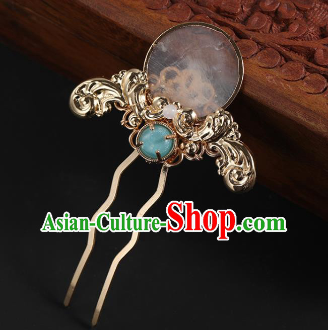 China Traditional Hanfu Golden Hair Stick Ancient Ming Dynasty Princess Shell Hairpin