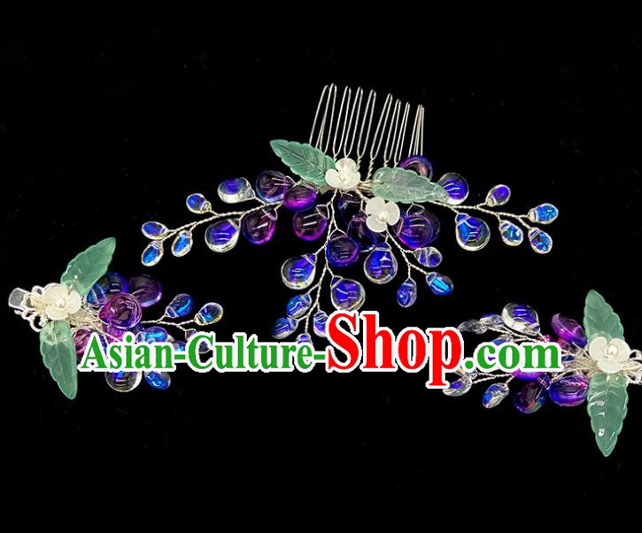 China Traditional Hanfu Purple Hair Comb Ancient Ming Dynasty Princess Grape Hairpin