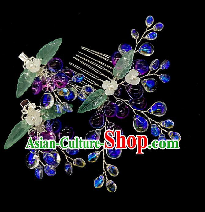 China Traditional Hanfu Purple Hair Comb Ancient Ming Dynasty Princess Grape Hairpin