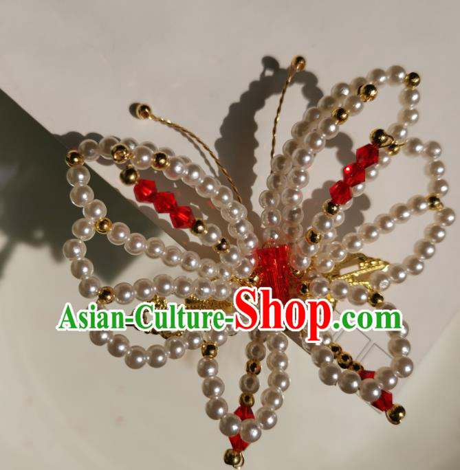 China Traditional Hanfu Beads Butterfly Hair Stick Ancient Ming Dynasty Princess Hairpin Accessories
