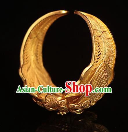 Handmade Chinese Ancient Palace Filigree Peony Bangle Jewelry Traditional Ming Dynasty Golden Bracelet