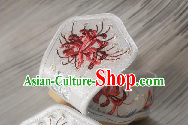 Handmade Chinese White Satin Shoes Traditional Han Dynasty Princess Shoes Bow Shoes Embroidered Shoes