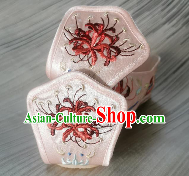 Handmade Chinese Pink Satin Shoes Bow Shoes Embroidered Shoes Traditional Han Dynasty Princess Shoes