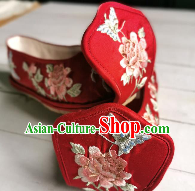Handmade Chinese Wedding Red Satin Shoes Han Dynasty Princess Shoes Embroidered Shoes Traditional Hanfu Shoes