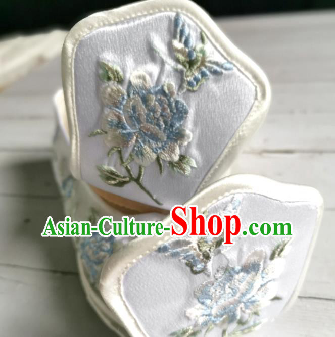 Handmade Chinese Han Dynasty Princess Shoes Embroidered Shoes Traditional Hanfu Shoes Wedding White Satin Shoes