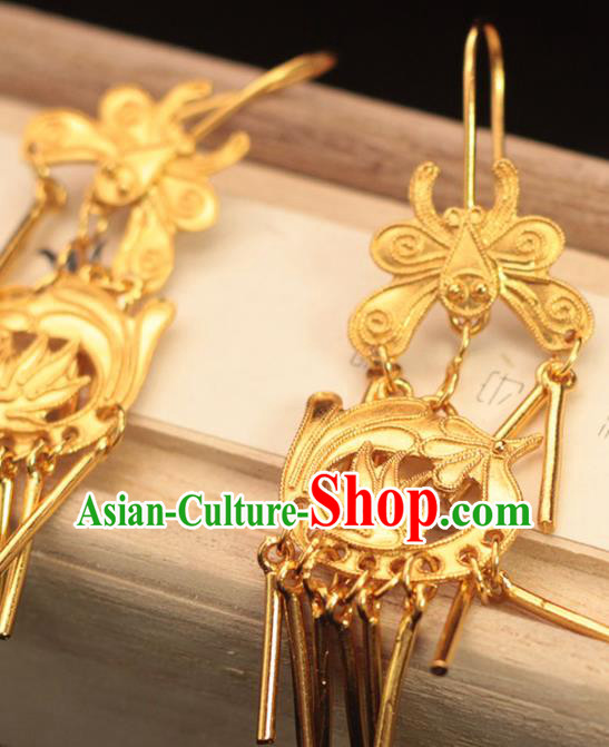 Chinese Ancient Empress Ear Accessories Traditional Ming Dynasty Golden Phoenix Earrings