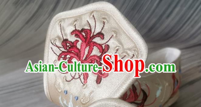 Handmade Chinese Traditional Han Dynasty Champagne Satin Shoes Princess Shoes Bow Shoes Embroidered Shoes