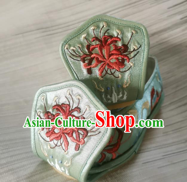 Handmade Chinese Princess Shoes Bow Shoes Embroidered Shoes Traditional Han Dynasty Green Satin Shoes