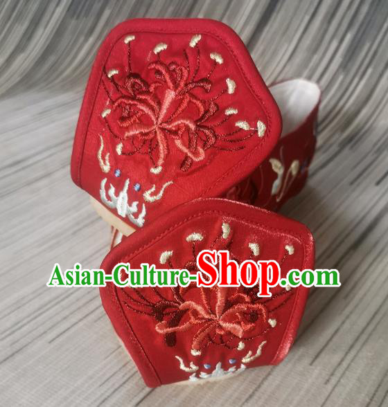Handmade Chinese Embroidered Shoes Traditional Han Dynasty Red Satin Shoes Princess Shoes Bow Shoes