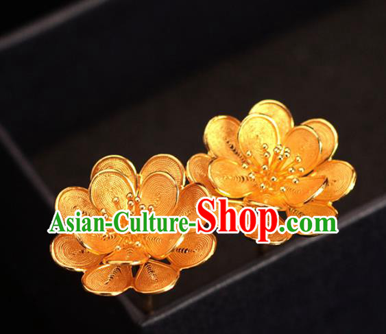 China Ming Dynasty Flowers Hairpin Traditional Hair Accessories Ancient Empress Golden Hair Stick