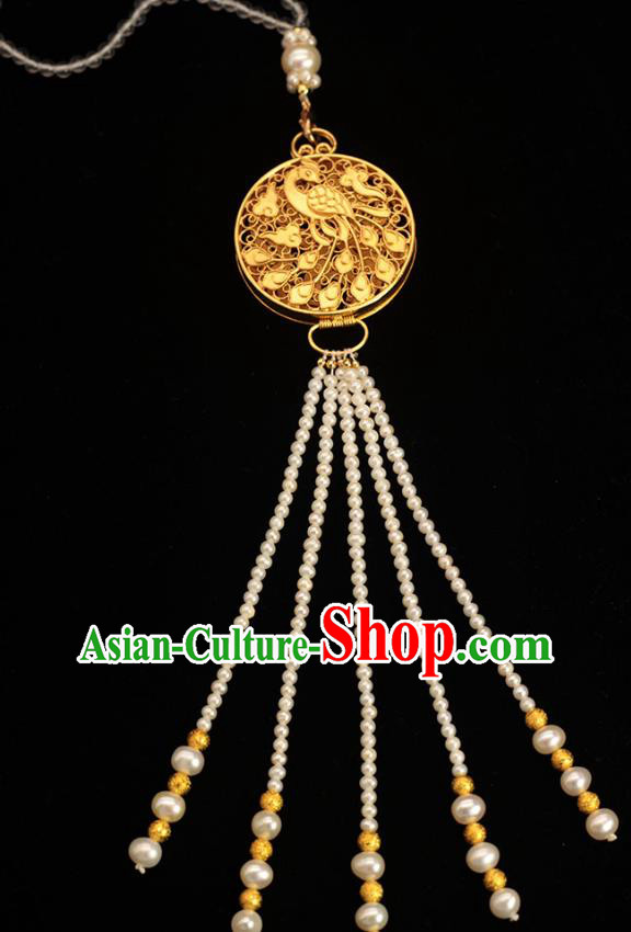 China Classical Pearls Tassel Brooch Pendant Traditional Cheongsam Golden Sachet Accessories