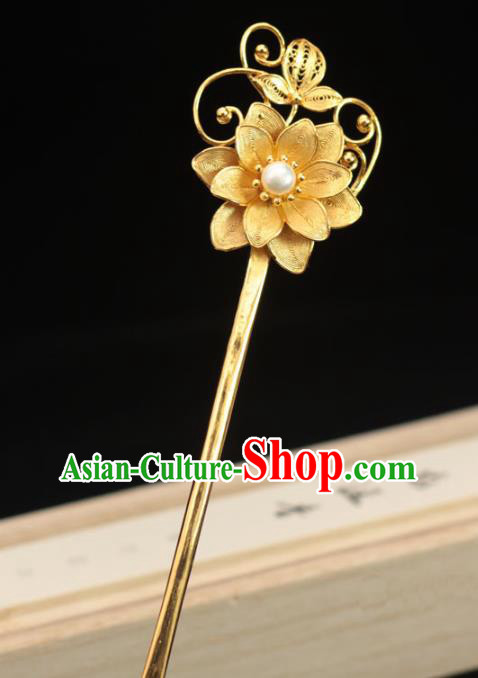 China Traditional Hair Accessories Ancient Princess Hair Stick Ming Dynasty Golden Lotus Hairpin