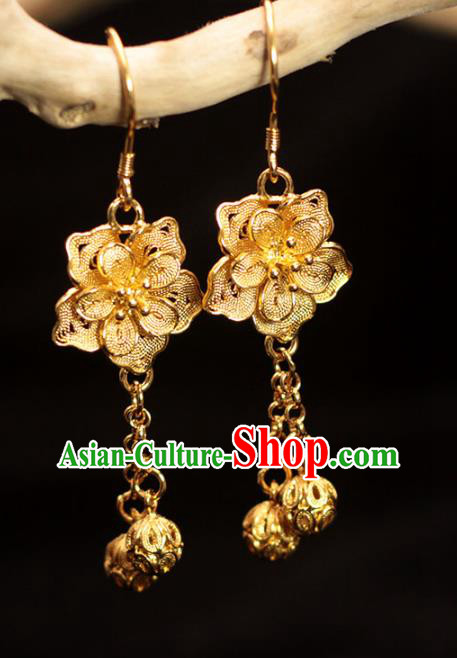Chinese Ancient Wedding Golden Ear Accessories Traditional Ming Dynasty Court Woman Earrings