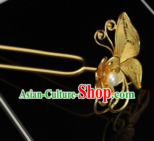 China Traditional Ming Dynasty Golden Butterfly Hair Stick Ancient Empress Hairpin