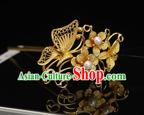 China Traditional Ming Dynasty Palace Lady Hair Stick Ancient Empress Golden Butterfly Hairpin