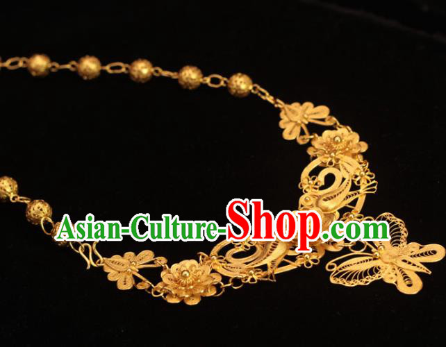 China Classical Wedding Golden Necklace Traditional Ming Dynasty Court Queen Accessories