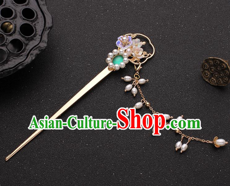 China Traditional Hanfu Pearls Tassel Hairpin Ancient Princess Hair Accessories