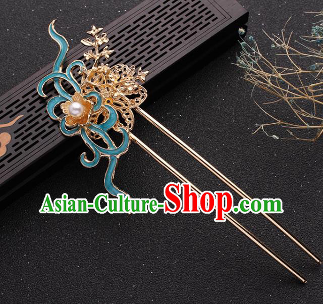 Traditional China Ming Dynasty Blueing Hair Stick Ancient Princess Beads Tassel Hairpin