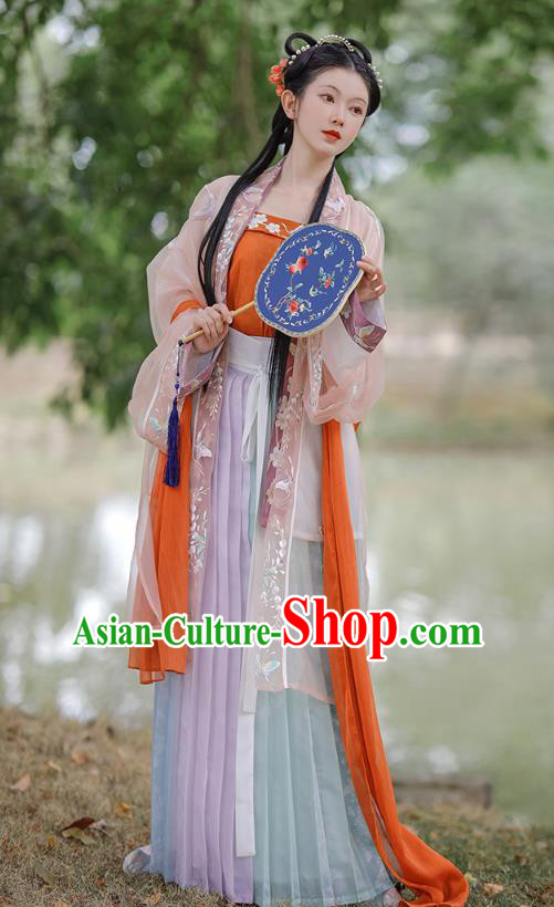 China Ancient Noble Lady Historical Clothing Traditional Song Dynasty Young Beauty Embroidered Costumes