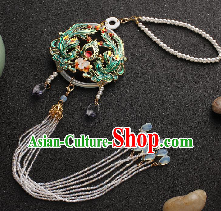 China Classical Beads Tassel Brooch Traditional Cheongsam Blueing Phoenix Pendant Accessories