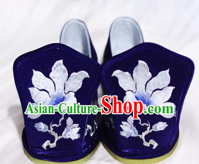 Handmade Chinese Embroidered Mangnolia Shoes Traditional Hanfu Royalblue Shoes Princess Shoes