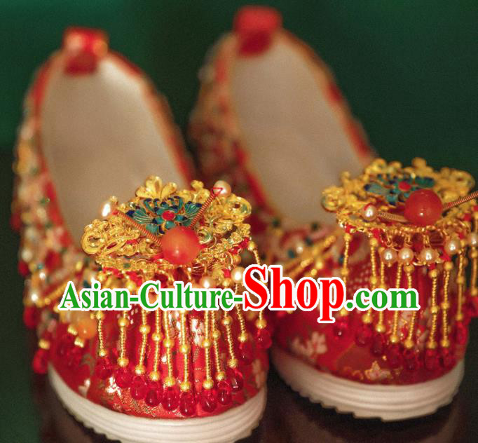 Handmade Chinese Embroidered Shoes Ancient Princess Red Shoes Traditional Hanfu Wedding Shoes