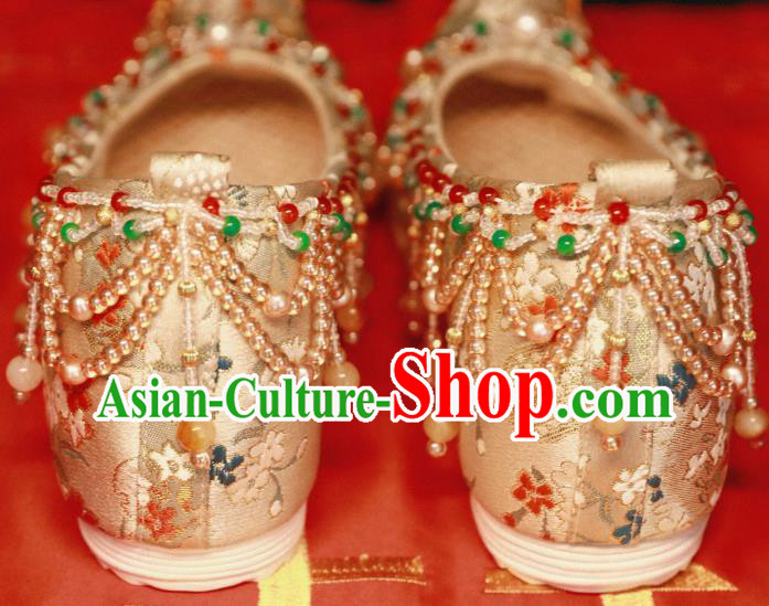 Handmade Chinese Traditional Hanfu Satin Shoes Embroidered Shoes Ancient Princess Shoes