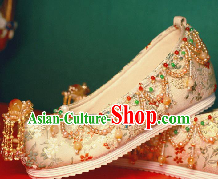 Handmade Chinese Traditional Hanfu Satin Shoes Embroidered Shoes Ancient Princess Shoes