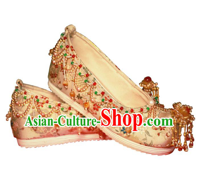 Handmade Chinese Traditional Hanfu Satin Shoes Embroidered Shoes Ancient Princess Shoes