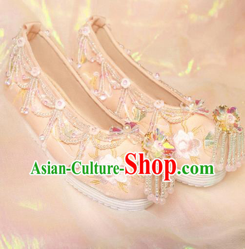 Handmade Chinese Embroidered Peony Shoes Traditional Shoes Ancient Princess Shoes Hanfu Beads Tassel Shoes