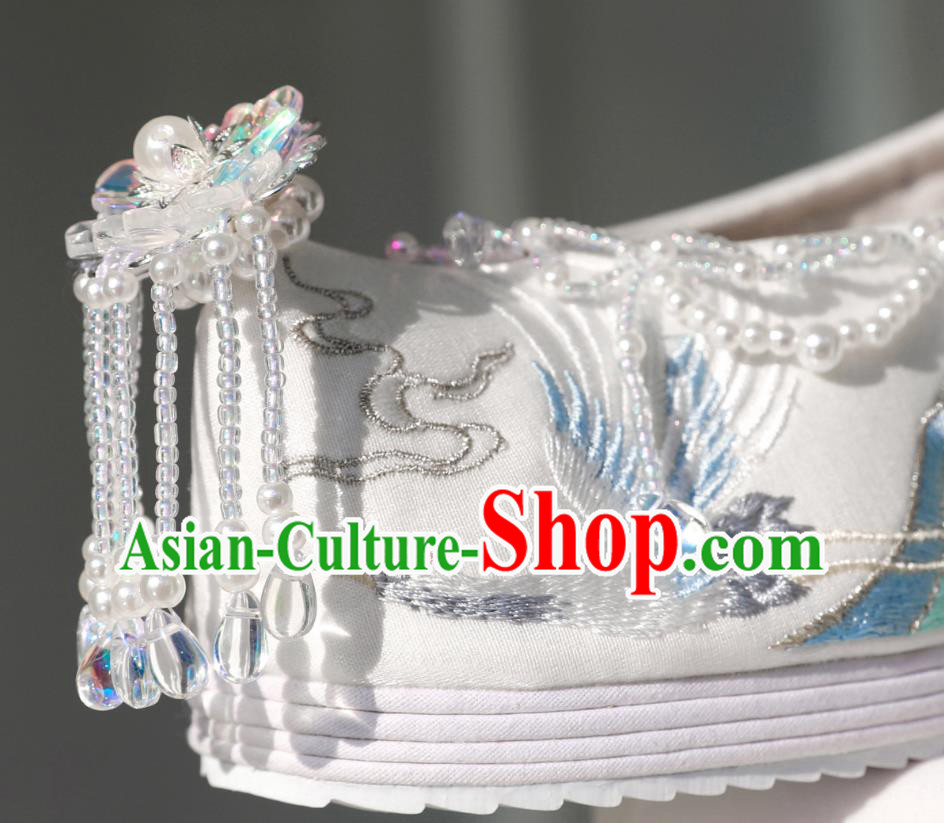 Handmade Chinese Hanfu Beads Tassel Shoes Embroidered Shoes Ancient Princess Shoes Traditional Shoes