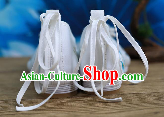 Chinese Embroidered Epiphyllum Shoes Traditional Hanfu White Cloth Shoes Ancient Princess Shoes