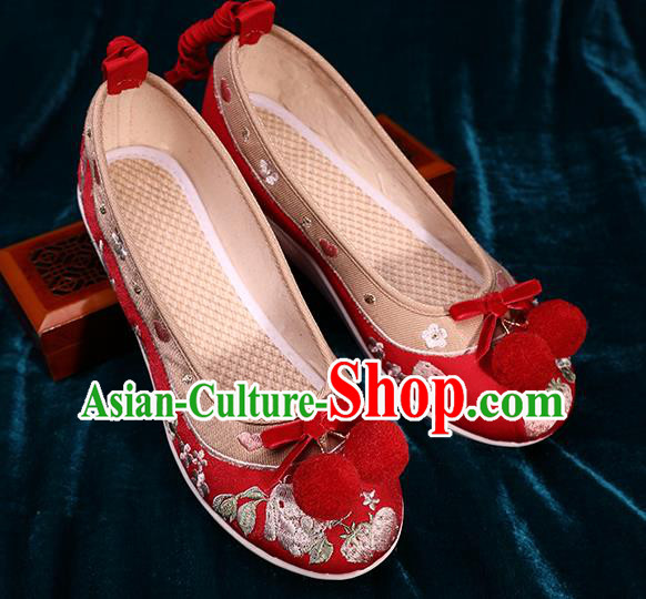 Chinese Traditional Hanfu Shoes Ancient Tang Dynasty Shoes Handmade Embroidered Red Brocade Shoes