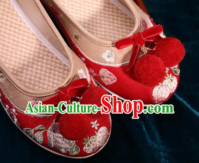 Chinese Traditional Hanfu Shoes Ancient Tang Dynasty Shoes Handmade Embroidered Red Brocade Shoes