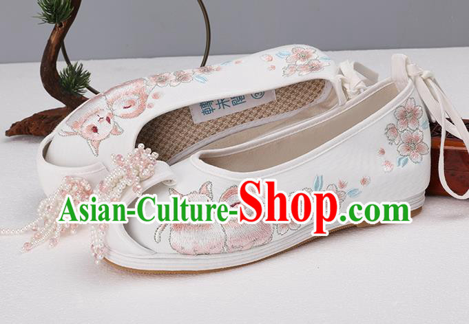 Chinese Ancient Princess Shoes Embroidered Shoes Traditional Hanfu Beads Tassel Shoes
