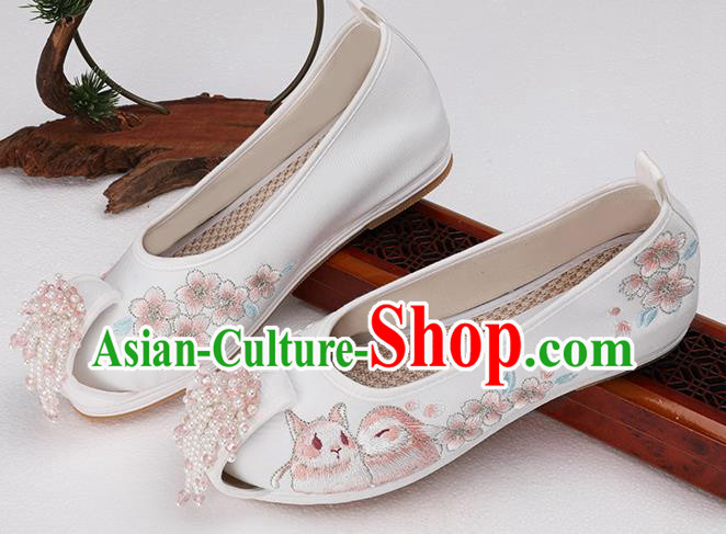 Chinese Ancient Princess Shoes Embroidered Shoes Traditional Hanfu Beads Tassel Shoes