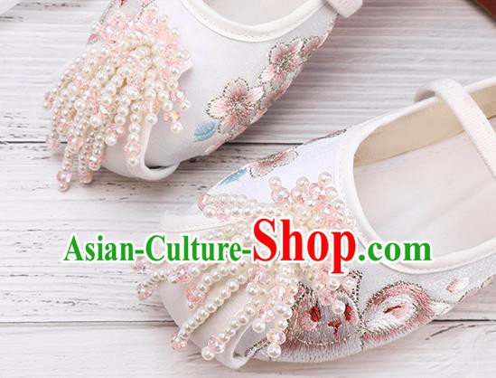 China Classical Hanfu Shoes Traditional Embroidered White Shoes for Kids