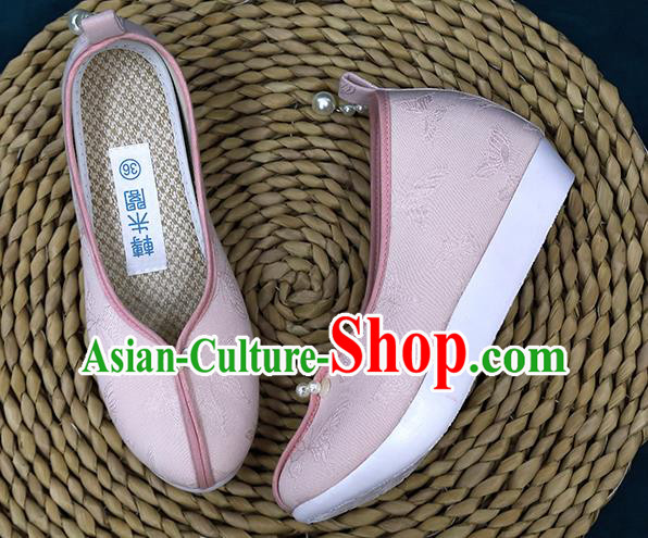 Chinese Classical Butterfly Pattern Pink Shoes Traditional Song Dynasty Princess Shoes Hanfu Shoes