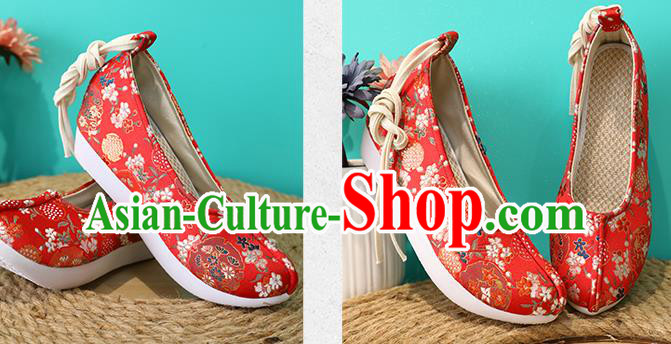 Chinese Classical Red Brocade Shoes Hanfu Shoes Traditional Wedding Shoes