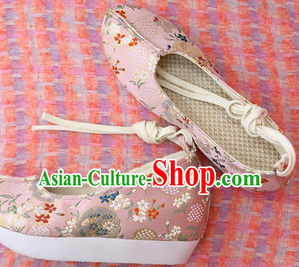 Chinese Hanfu Pink Brocade Shoes Classical Shoes Traditional Ming Dynasty Princess Shoes