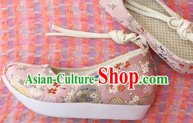 Chinese Hanfu Pink Brocade Shoes Classical Shoes Traditional Ming Dynasty Princess Shoes