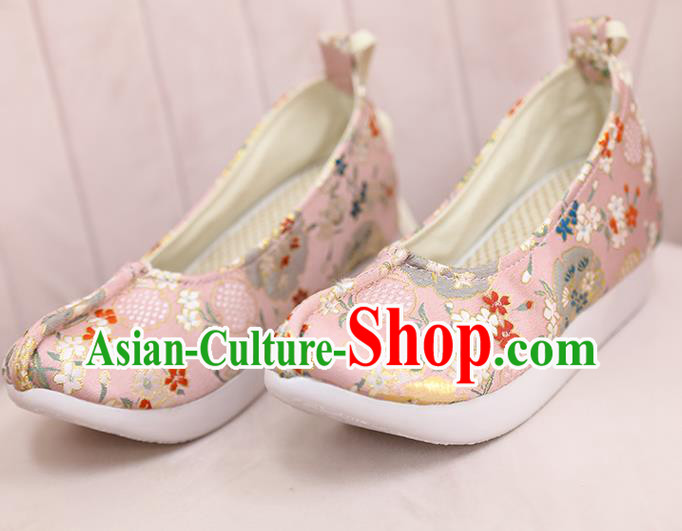 Chinese Hanfu Pink Brocade Shoes Classical Shoes Traditional Ming Dynasty Princess Shoes
