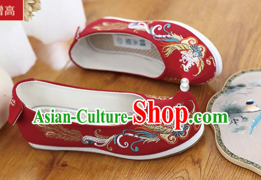 Chinese Traditional Wedding Shoes Hanfu Shoes Classical Embroidered Phoenix Red Shoes
