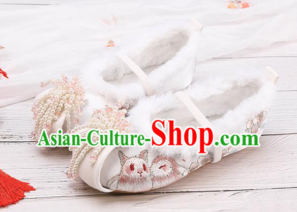 China National Winter Shoes Traditional Embroidered Shoes Classical Hanfu White Shoes for Kids
