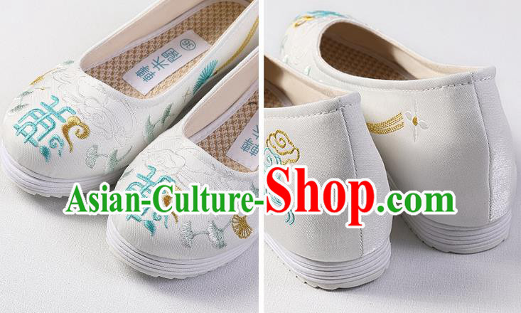 Chinese Classical Embroidered White Shoes Traditional Wedding Shoes Handmade Hanfu Shoes