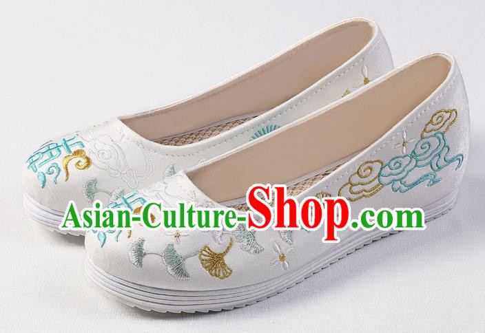 Chinese Classical Embroidered White Shoes Traditional Wedding Shoes Handmade Hanfu Shoes