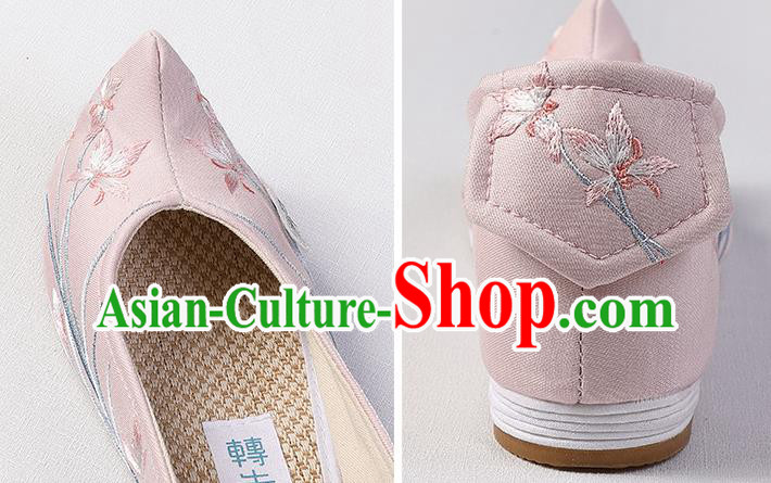 Chinese Handmade Embroidered Orchids Shoes Traditional Hanfu Bow Shoes Ming Dynasty Princess Pink Shoes