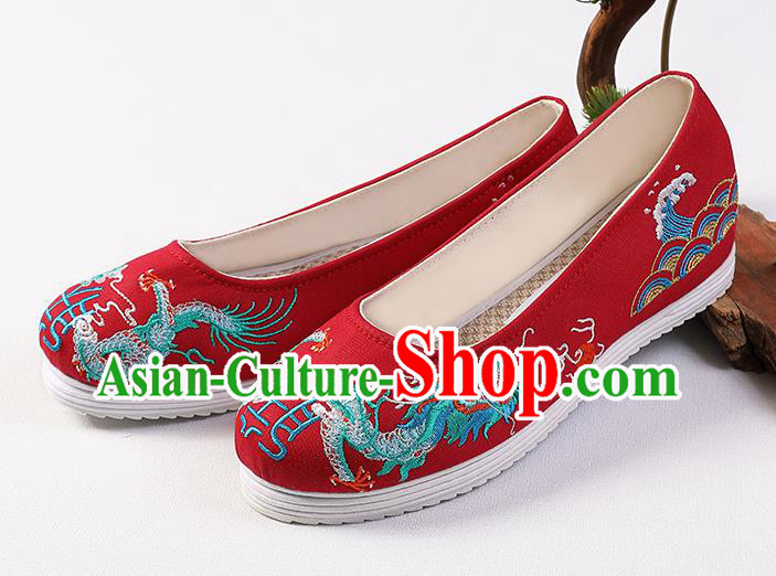 Chinese Handmade Hanfu Wedding Shoes Classical Embroidered Red Shoes Traditional Women Shoes