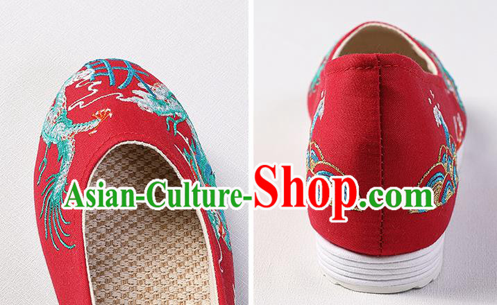 Chinese Handmade Hanfu Wedding Shoes Classical Embroidered Red Shoes Traditional Women Shoes