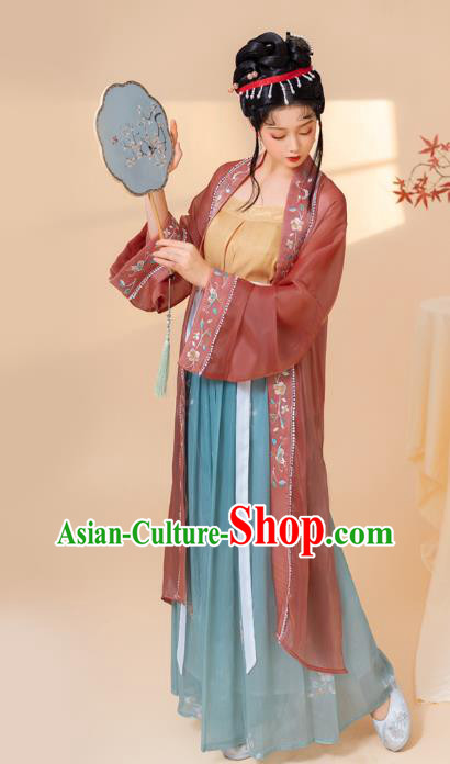 China Ancient Young Woman Hanfu Dress Traditional Historical Clothing Song Dynasty Country Lady Costume